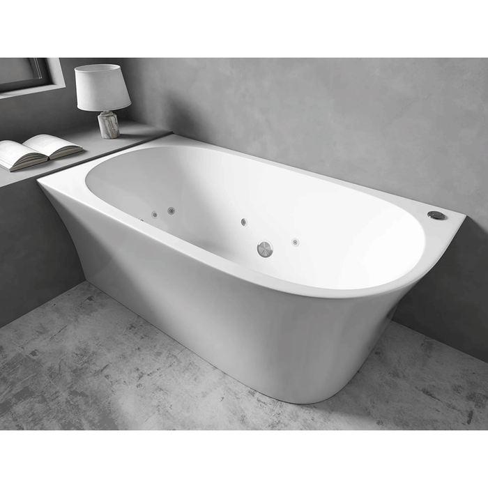 FS7 1500/1700mm Gloss White Rectangle 10 Jets Back to Wall Freestanding Spa Bath