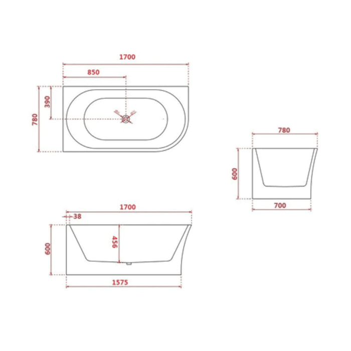 FS7 1500/1700mm Gloss White Rectangle 10 Jets Back to Wall Freestanding Spa Bath