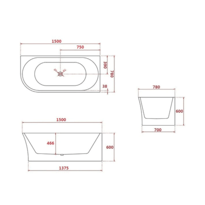 FS7 1500/1700mm Gloss White Rectangle 10 Jets Back to Wall Freestanding Spa Bath