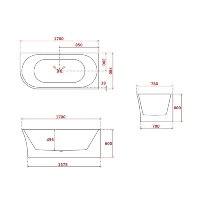FS7 1500/1700mm Gloss White Rectangle 10 Jets Back to Wall Freestanding Spa Bath