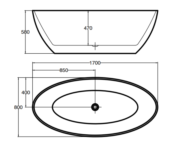 1700*800*580mm ABS Fanta Gloss White Oval Acrylic Freestanding Bathtub