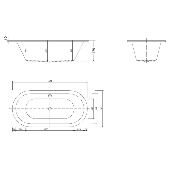 1640*795*470mm Broadway Florentine White Acrylic Oval And Round Freestanding Bathtub