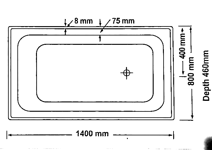 1400*800*460mm Broadway Grandismo Gloss White Acrylic Rectangle Drop In Bathtub