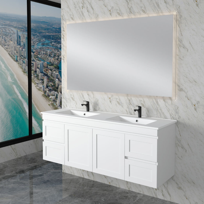 600-1500*450*550mm ABS Hawaii Matt White Shaker Plywood Vanity