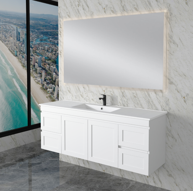 600-1500*450*550mm ABS Hawaii Matt White Shaker Plywood Vanity