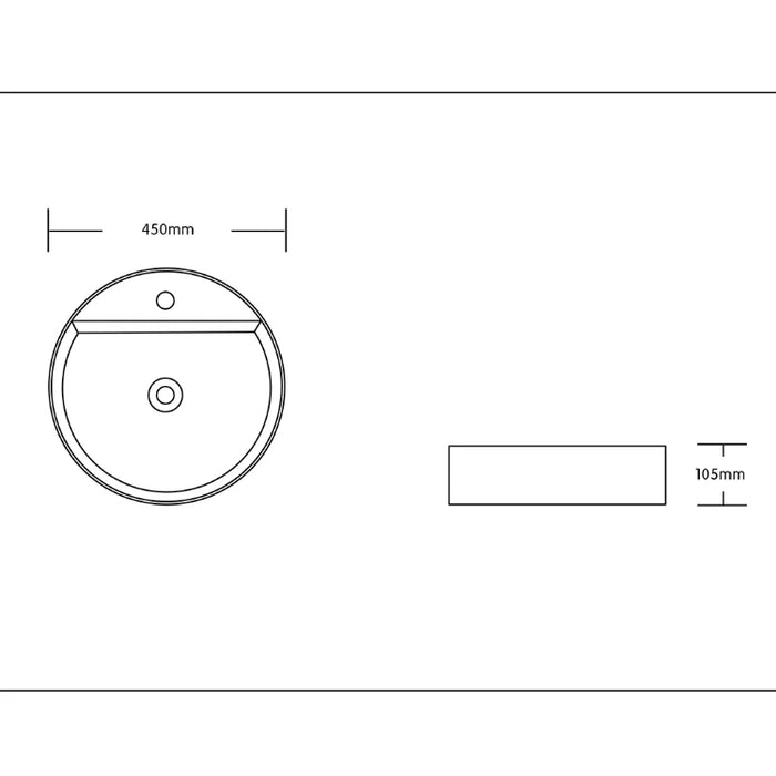 450*450*110mm Infinity Gloss White Ceramic Round With 1 Tap Hole Above Counter Basins