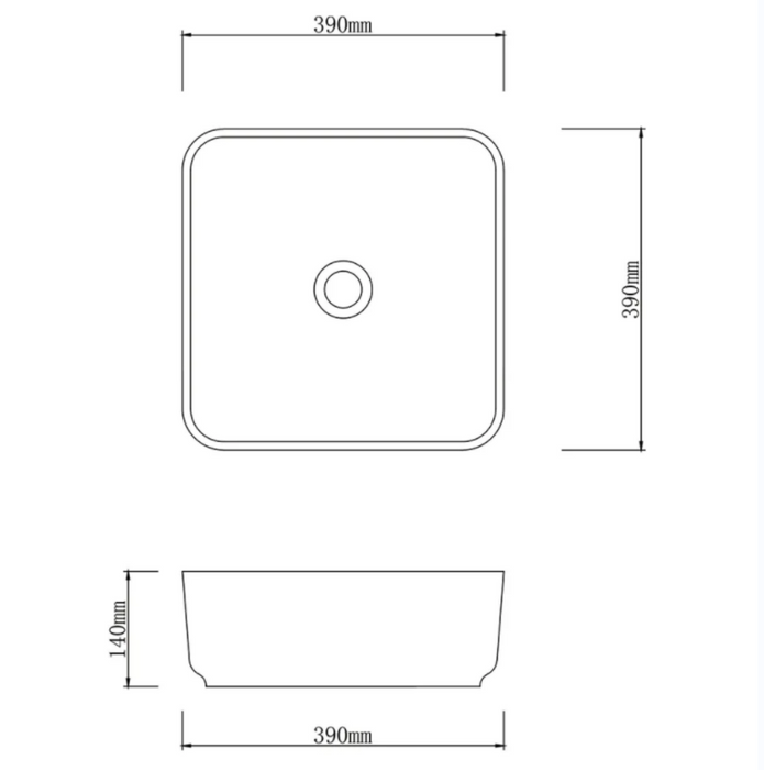 390*390*140mm Infinity Grey Porcelain Square Above Counter Basins