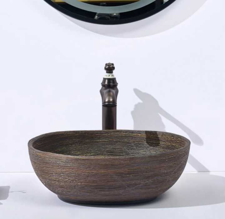 440*440*140mm Infinity Brown Porcelain Round Above Counter Basins