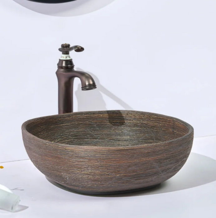 440*440*140mm Infinity Brown Porcelain Round Above Counter Basins