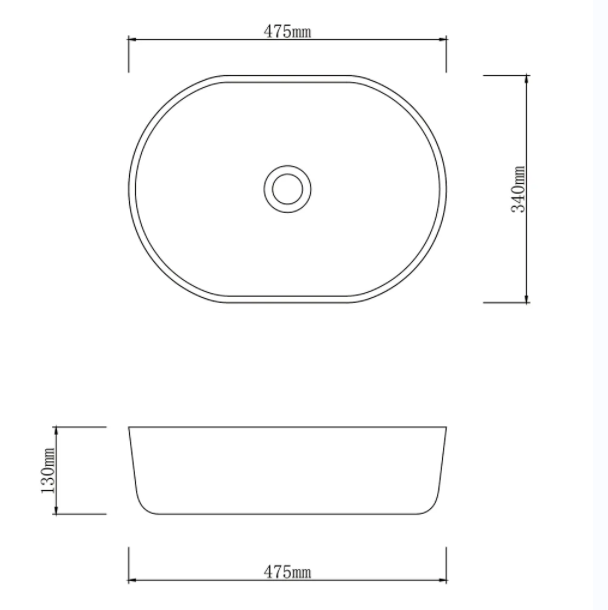 475*340*130mm Infinity Black Interior Porcelain Oval Above Counter Basins