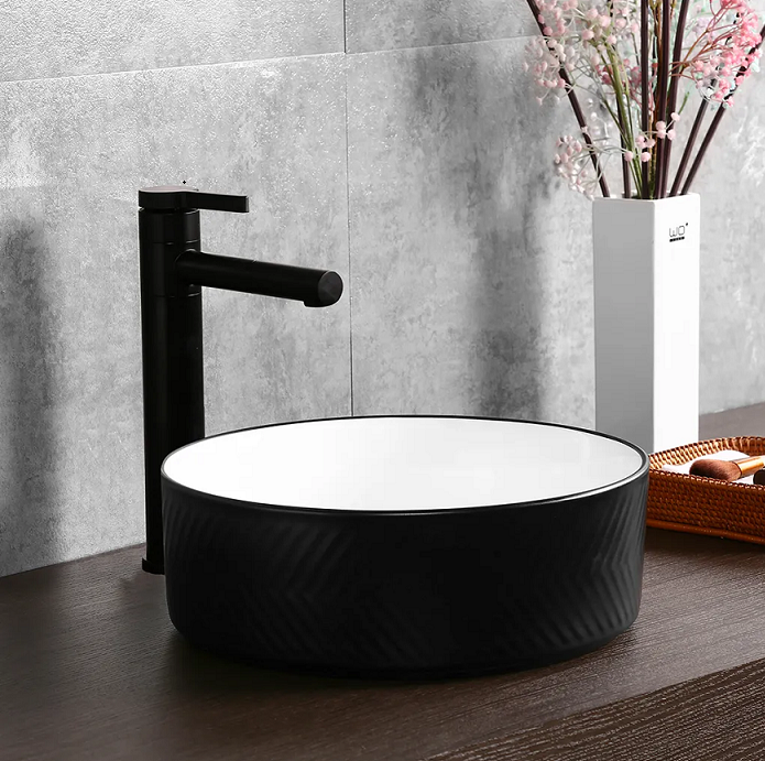 360*360*120mm Infinity Gloss White and Matt Black Ceramic Round Above Counter Basins