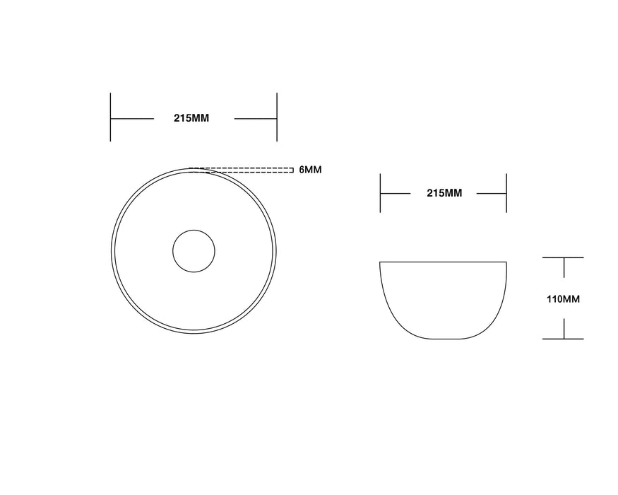 215*215*110mm Infinity Gloss White Ceramic Round Above Counter Basins