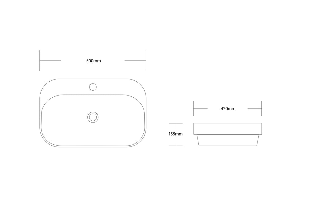 500*420*155mm Infinity Gloss White Ceramic Rectangle With 1 Tap Hole Insert Basins