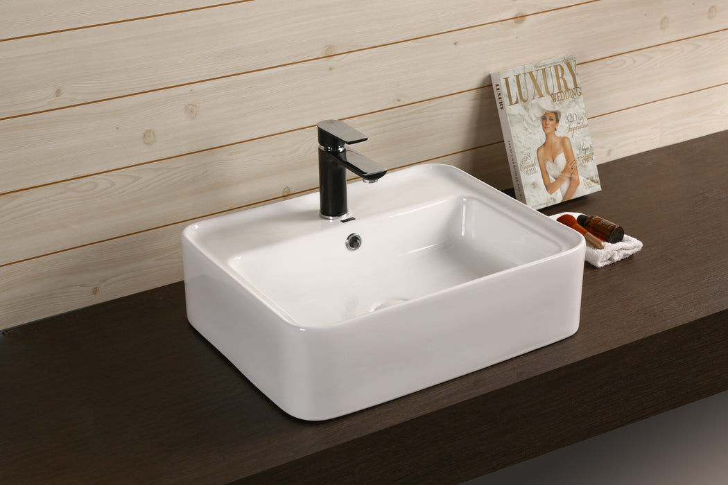 530*430*155mm Infinity Gloss White Ceramic Rectangle With Overflow 1 Tap Hole Above Counter Basins