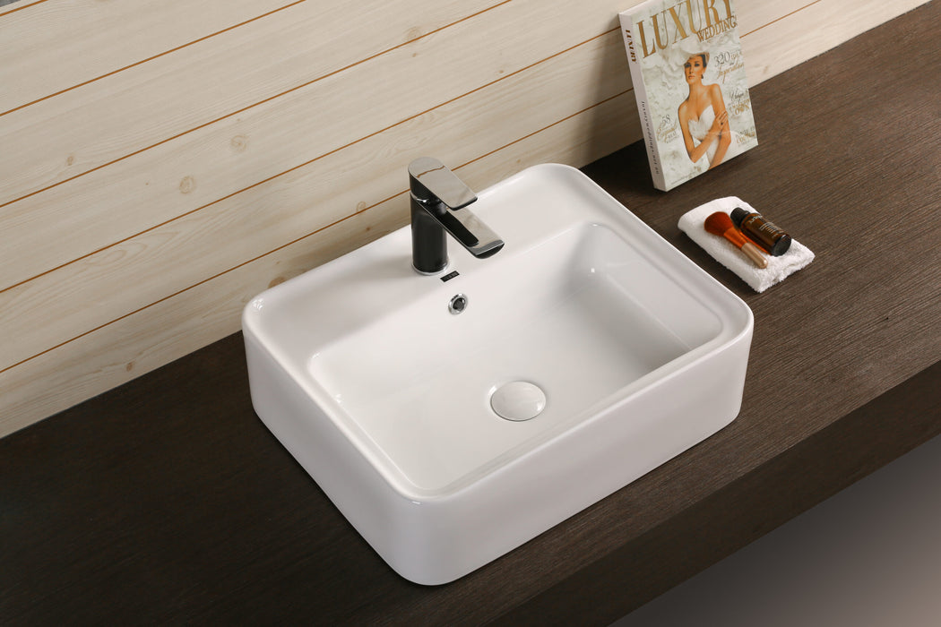 530*430*155mm Infinity Gloss White Ceramic Rectangle With Overflow 1 Tap Hole Above Counter Basins