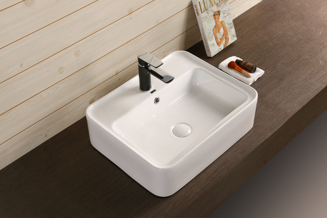 530*430*155mm Infinity Gloss White Ceramic Rectangle With Overflow 1 Tap Hole Above Counter Basins