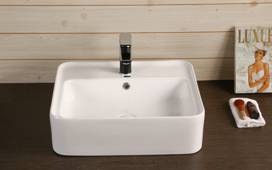 530*430*155mm Infinity Gloss White Ceramic Rectangle With Overflow 1 Tap Hole Above Counter Basins