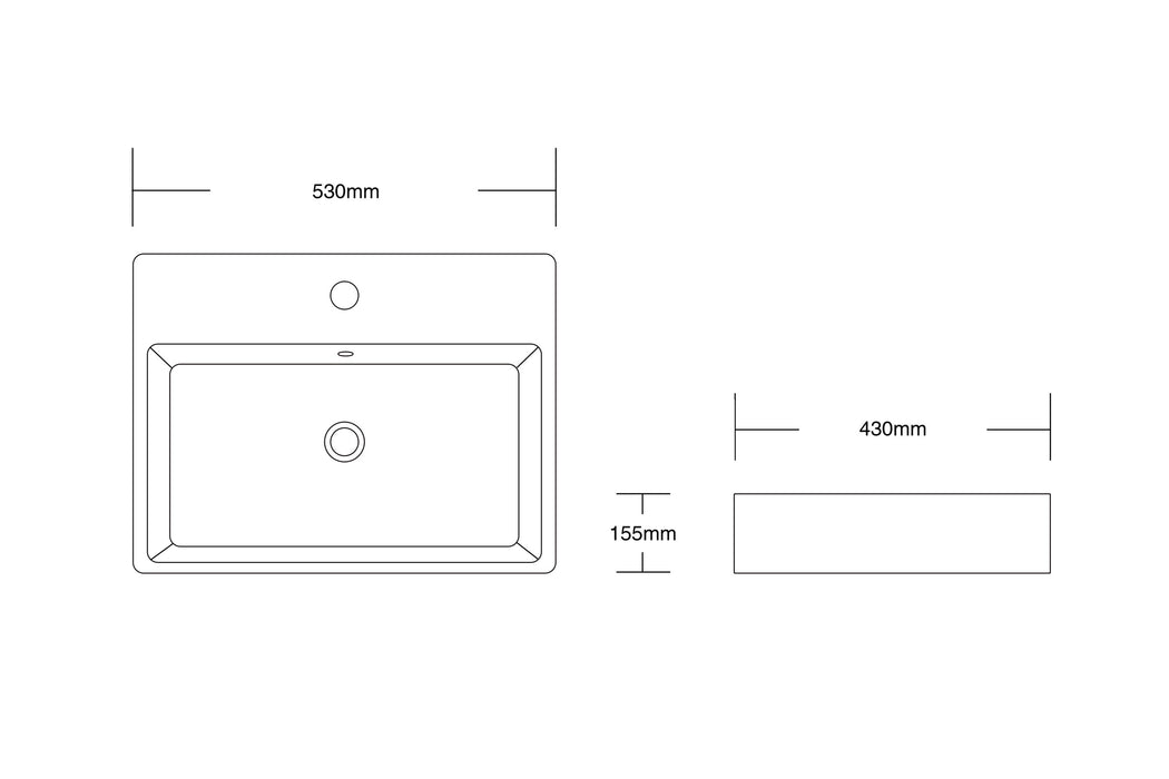 530*430*155mm Infinity Gloss White Ceramic Rectangle With Overflow 1 Tap Hole Above Counter Basins