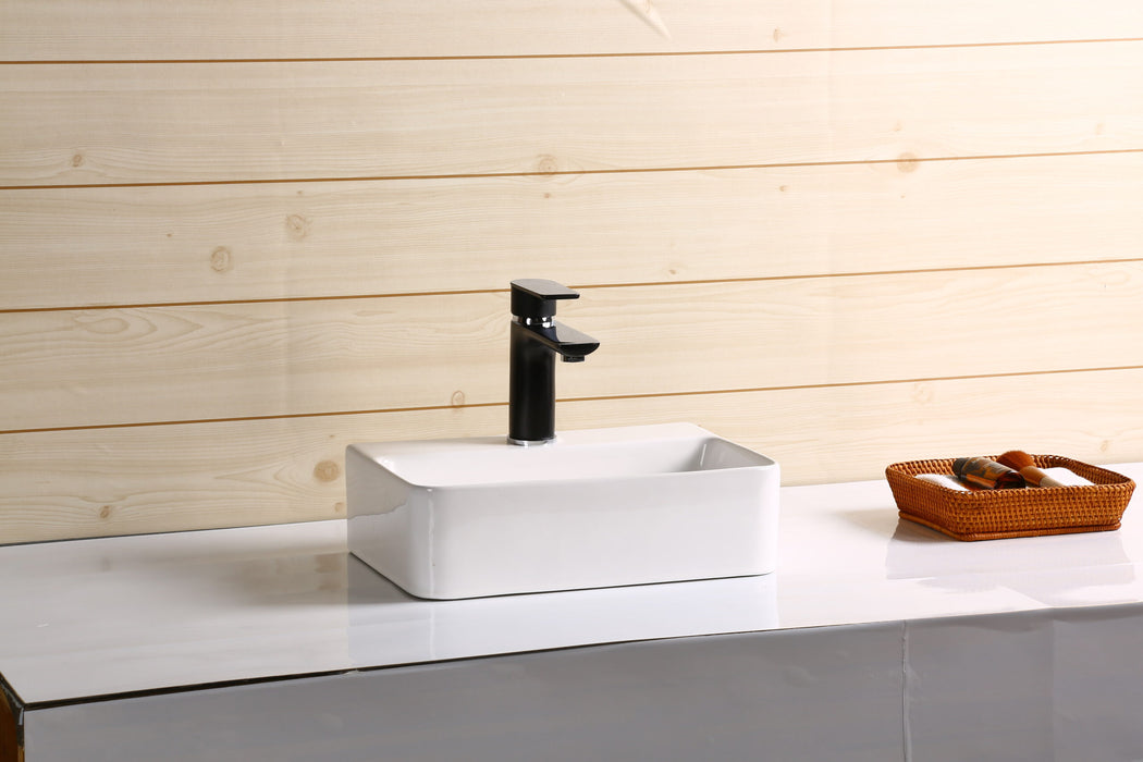 365*255*110mm Infinity Gloss White Ceramic Rectangle With 1 Tap Hole Above Counter Basins