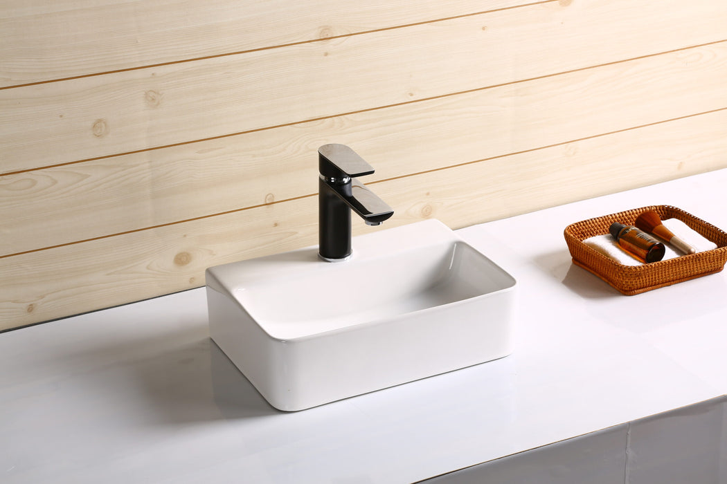 365*255*110mm Infinity Gloss White Ceramic Rectangle With 1 Tap Hole Above Counter Basins