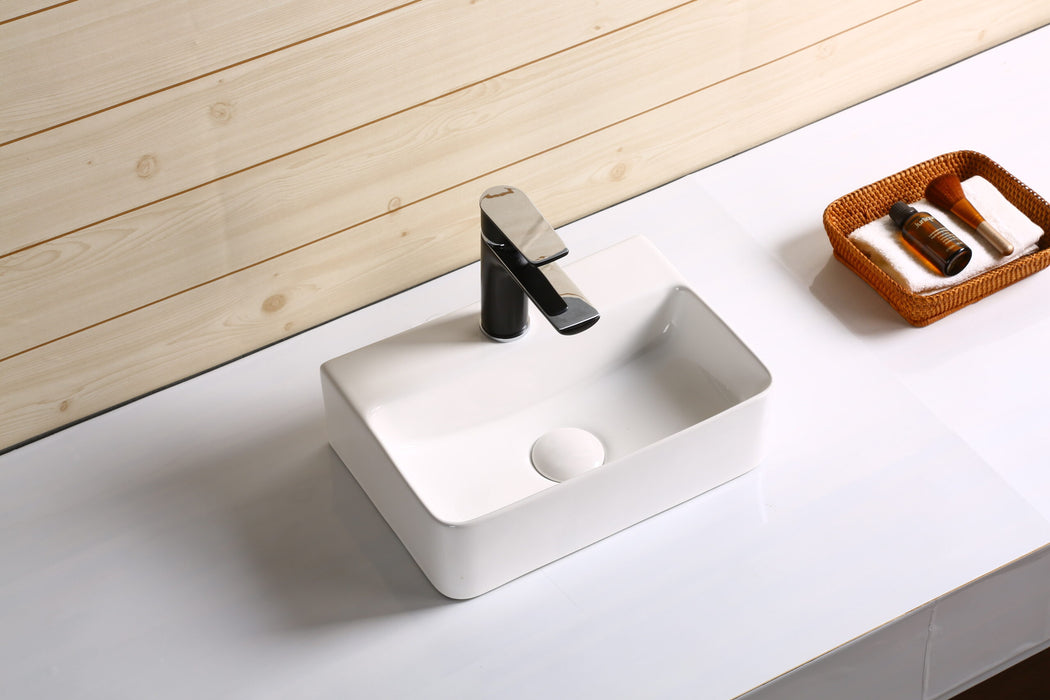 365*255*110mm Infinity Gloss White Ceramic Rectangle With 1 Tap Hole Above Counter Basins