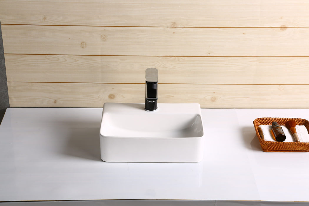 365*255*110mm Infinity Gloss White Ceramic Rectangle With 1 Tap Hole Above Counter Basins