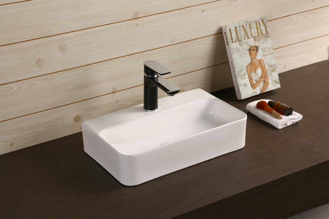 450*280*110mm Infinity Gloss White Ceramic Rectangle With 1 Tap Hole Above Counter Basins