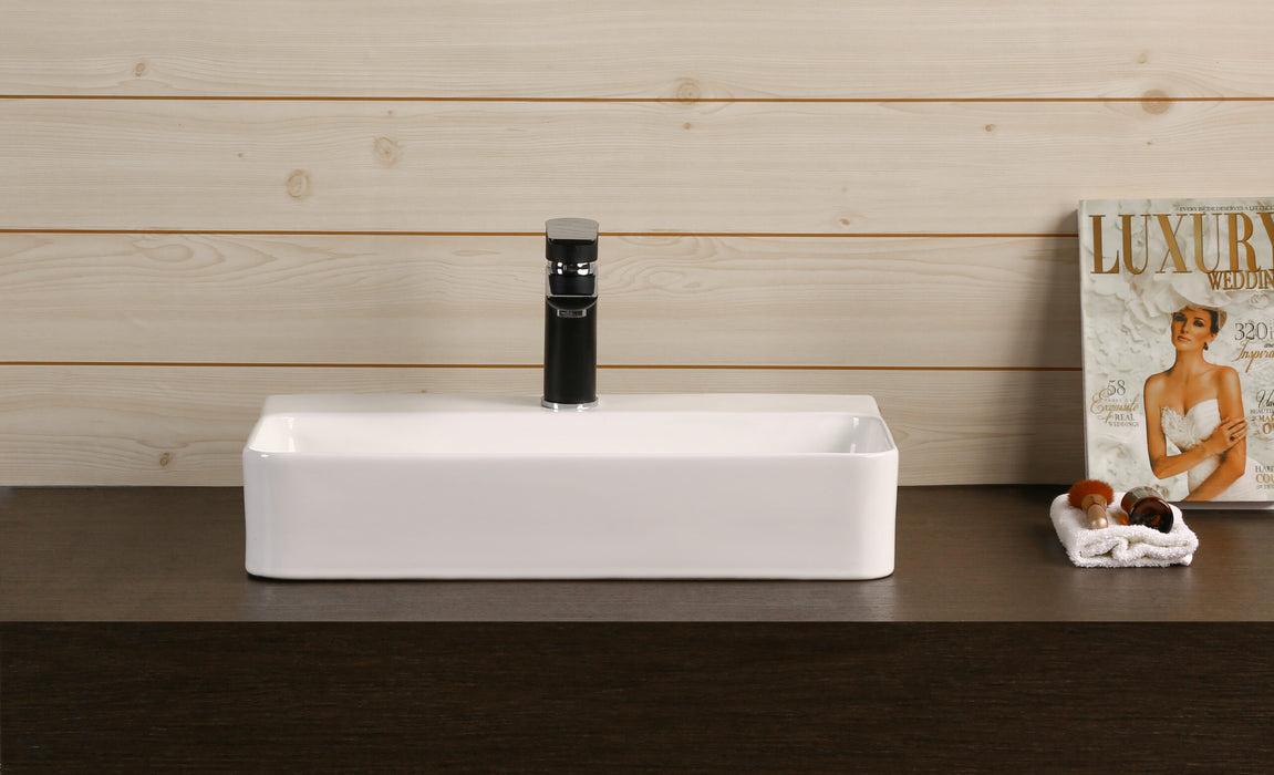 530*300*110mm Infinity Gloss White Ceramic Rectangle With 1 Tap Hole Above Counter Basins