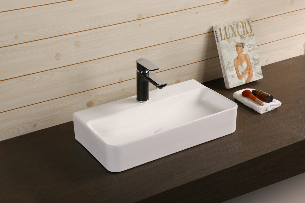 530*300*110mm Infinity Gloss White Ceramic Rectangle With 1 Tap Hole Above Counter Basins