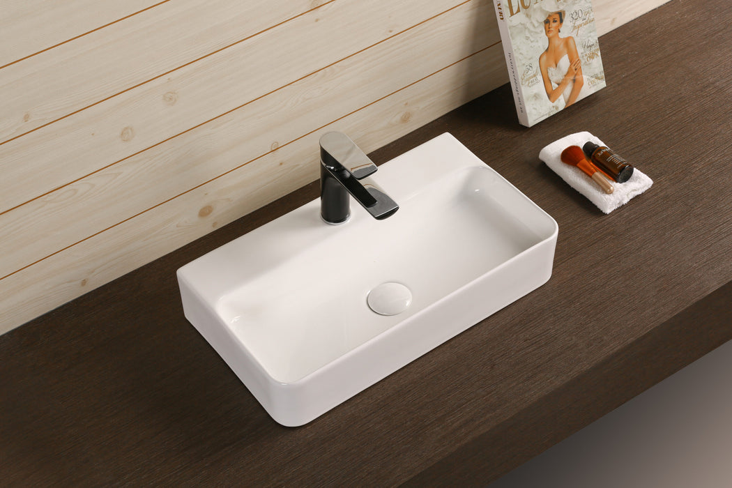 530*300*110mm Infinity Gloss White Ceramic Rectangle With 1 Tap Hole Above Counter Basins