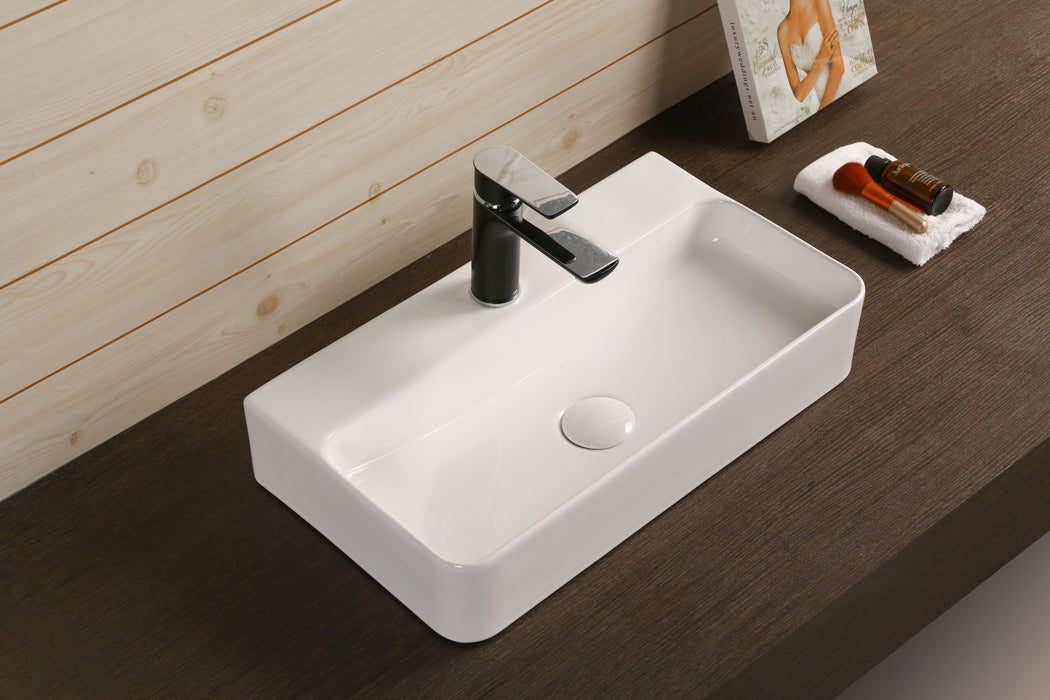 530*300*110mm Infinity Gloss White Ceramic Rectangle With 1 Tap Hole Above Counter Basins