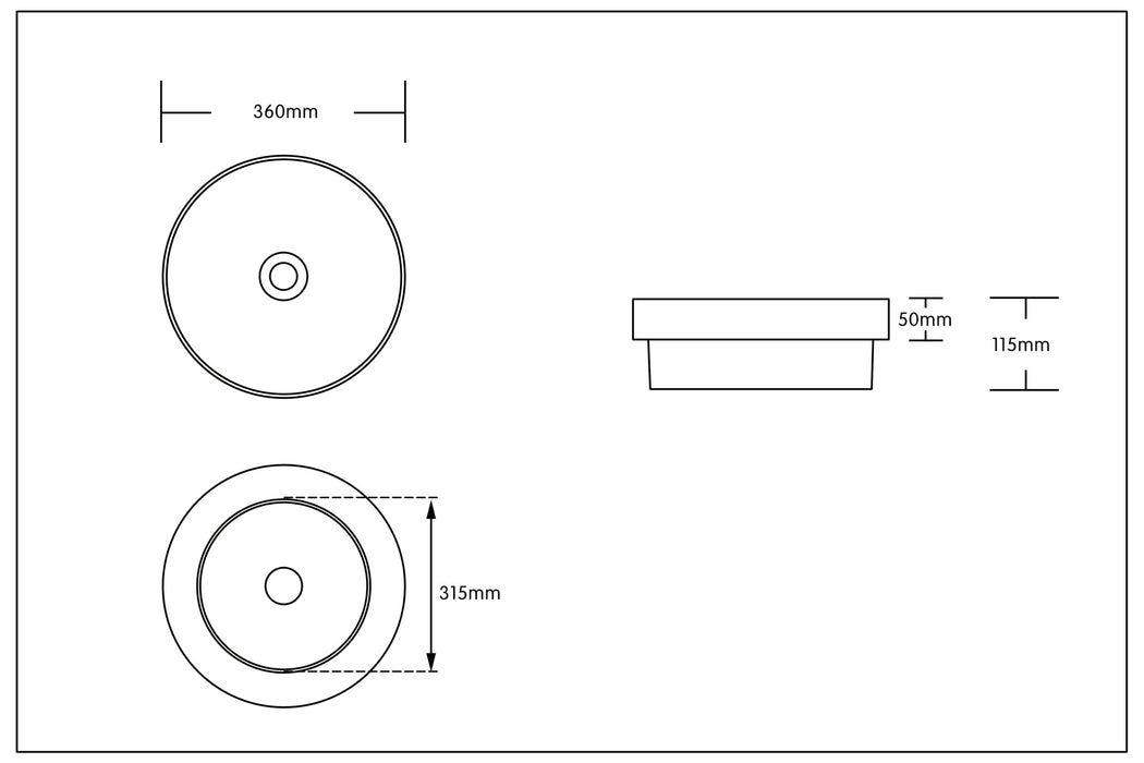 360*360*115mm Infinity Gloss White Ceramic Round Insert Basins