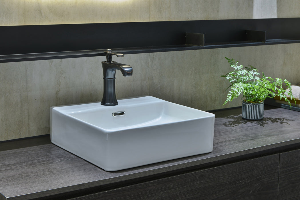 410*420*130mm Infinity Gloss White Ceramic Rectangle With Overflow 1 Tap Hole Above Counter Basins