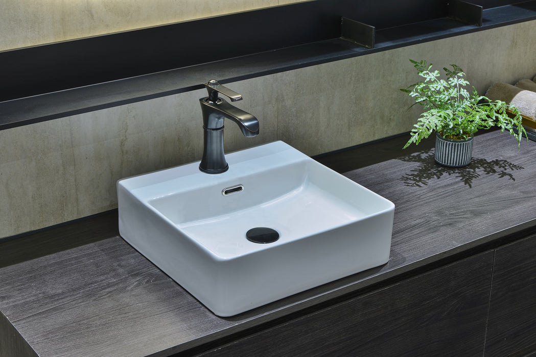 410*420*130mm Infinity Gloss White Ceramic Rectangle With Overflow 1 Tap Hole Above Counter Basins