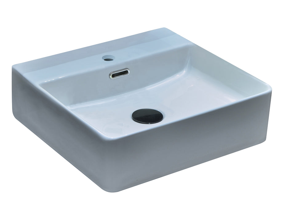 410*420*130mm Infinity Gloss White Ceramic Rectangle With Overflow 1 Tap Hole Above Counter Basins