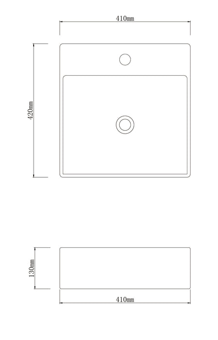 410*420*130mm Infinity Gloss White Ceramic Rectangle With Overflow 1 Tap Hole Above Counter Basins