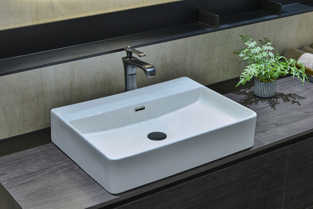 600*420*130mm Infinity Gloss White Ceramic Rectangle With Overflow 1 Tap Hole Above Counter Basins