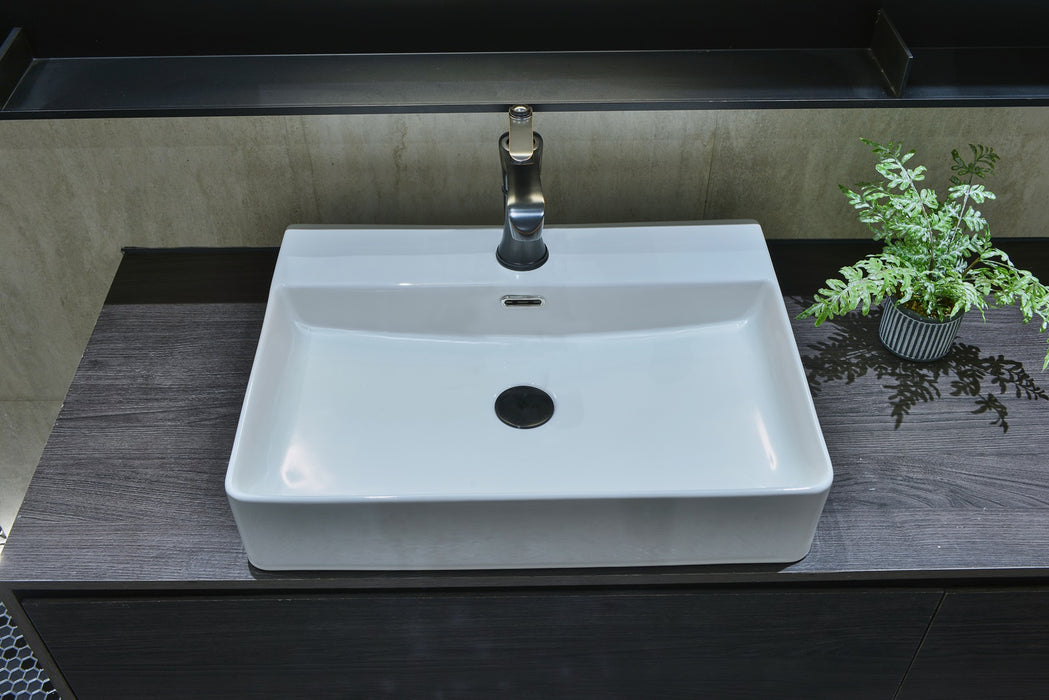 600*420*130mm Infinity Gloss White Ceramic Rectangle With Overflow 1 Tap Hole Above Counter Basins