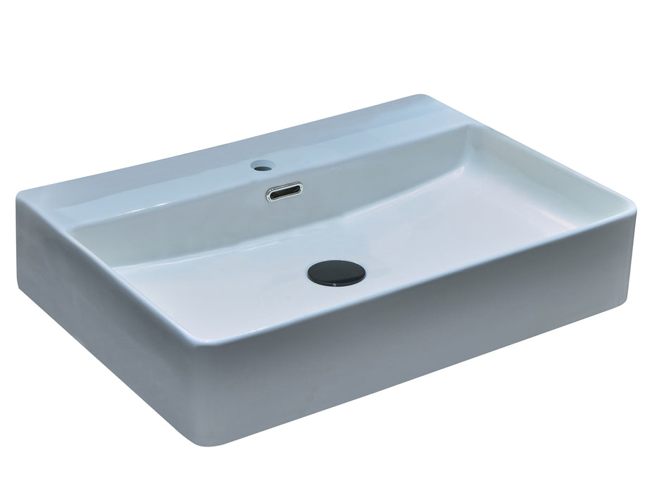 600*420*130mm Infinity Gloss White Ceramic Rectangle With Overflow 1 Tap Hole Above Counter Basins