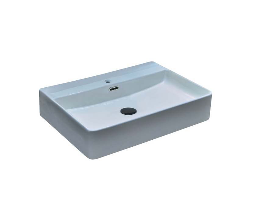 600*420*130mm Infinity Gloss White Ceramic Rectangle With Overflow 1 Tap Hole Above Counter Basins