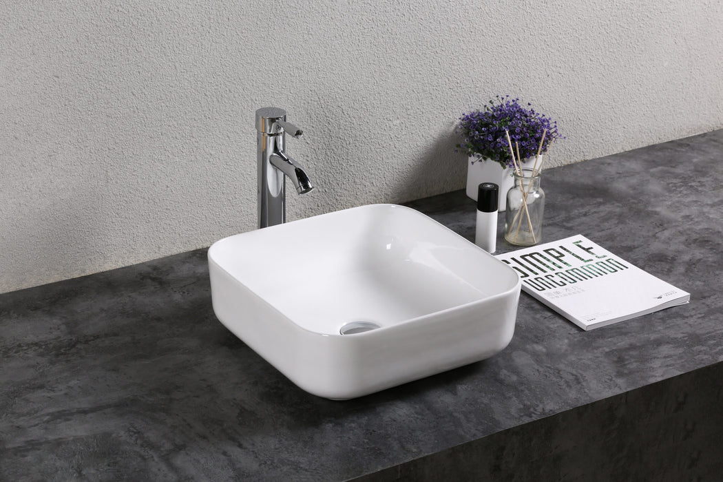 385*385*140mm Infinity Gloss White Ceramic Square Above Counter Basins