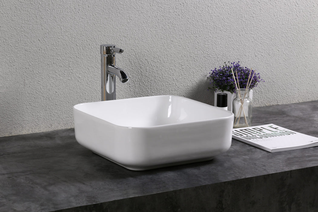 385*385*140mm Infinity Gloss White Ceramic Square Above Counter Basins