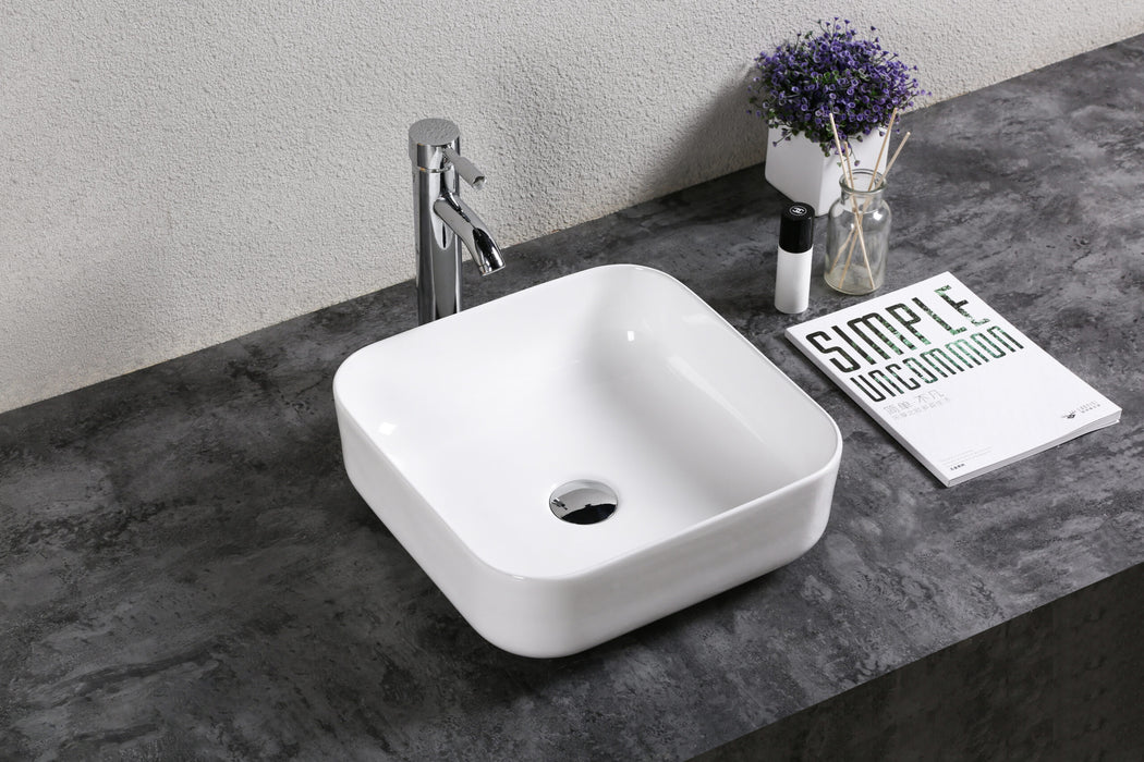 385*385*140mm Infinity Gloss White Ceramic Square Above Counter Basins