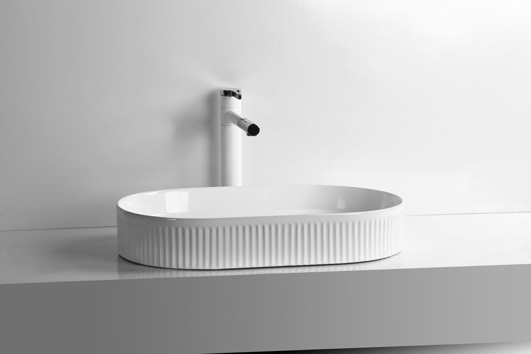 580*360*100mm Infinity Gloss White/Matt White/Matt Black Ceramic Oval Fluted Above Counter Basins