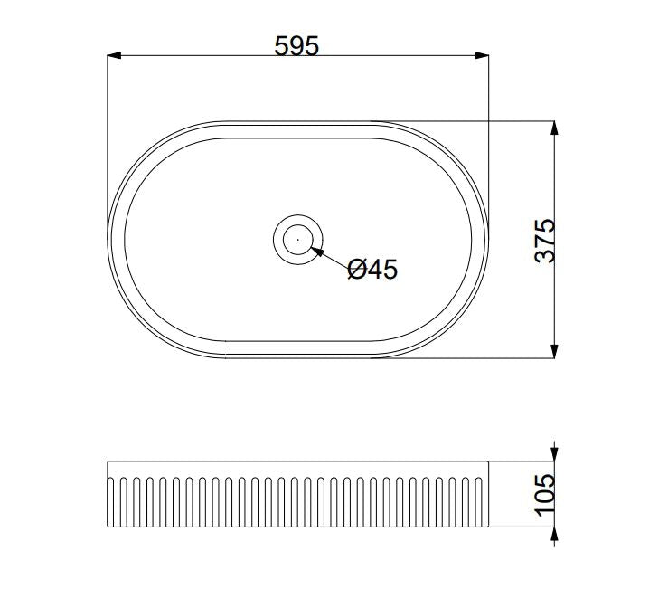 580*360*100mm Infinity Gloss White/Matt White/Matt Black Ceramic Oval Fluted Above Counter Basins