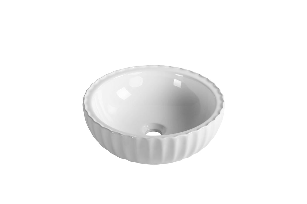 400*400*135mm Infinity Gloss White Ceramic Round Fluted Above Counter Basins