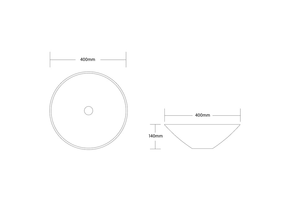 400*400*145mm Infinity Gloss White/Matt White/Matt Black Ceramic Round Above Counter Basins