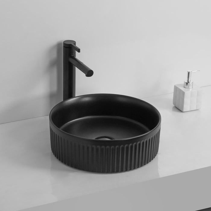 360*360*120mm Infinity Gloss White/Matt White/Matt Black Ceramic Round Fluted Above Counter Basins