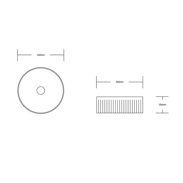 360*360*120mm Infinity Gloss White/Matt White/Matt Black Ceramic Round Fluted Above Counter Basins