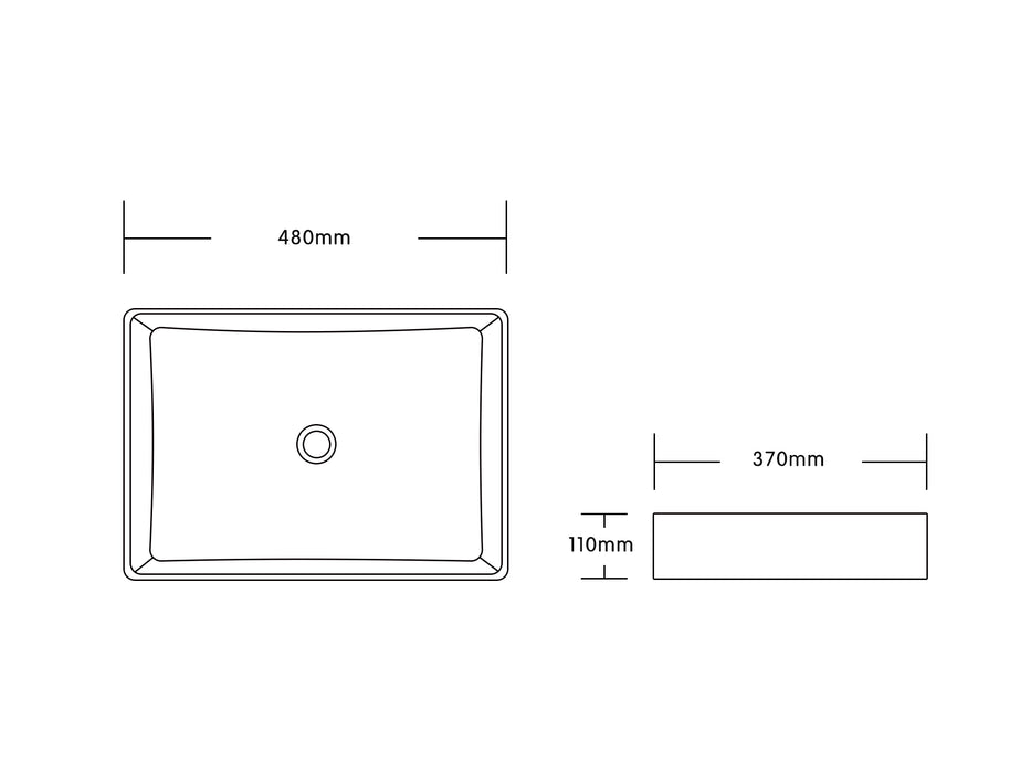 480*370*110mm Infinity Matt White/Matt Black Ceramic Rectangle Above Counter Basins